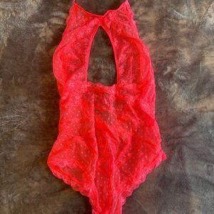 Victoria’s Secret Hot Pink Sheer Lace Halter Top Babydoll